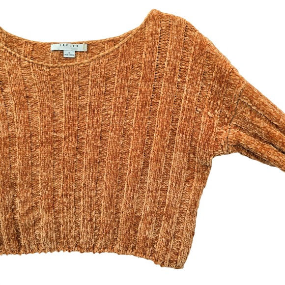 Yellow Crop Chenille Ribbed‎ Y2K Favlux Vintage Academia Cozy Sweater Small - Picture 7 of 14
